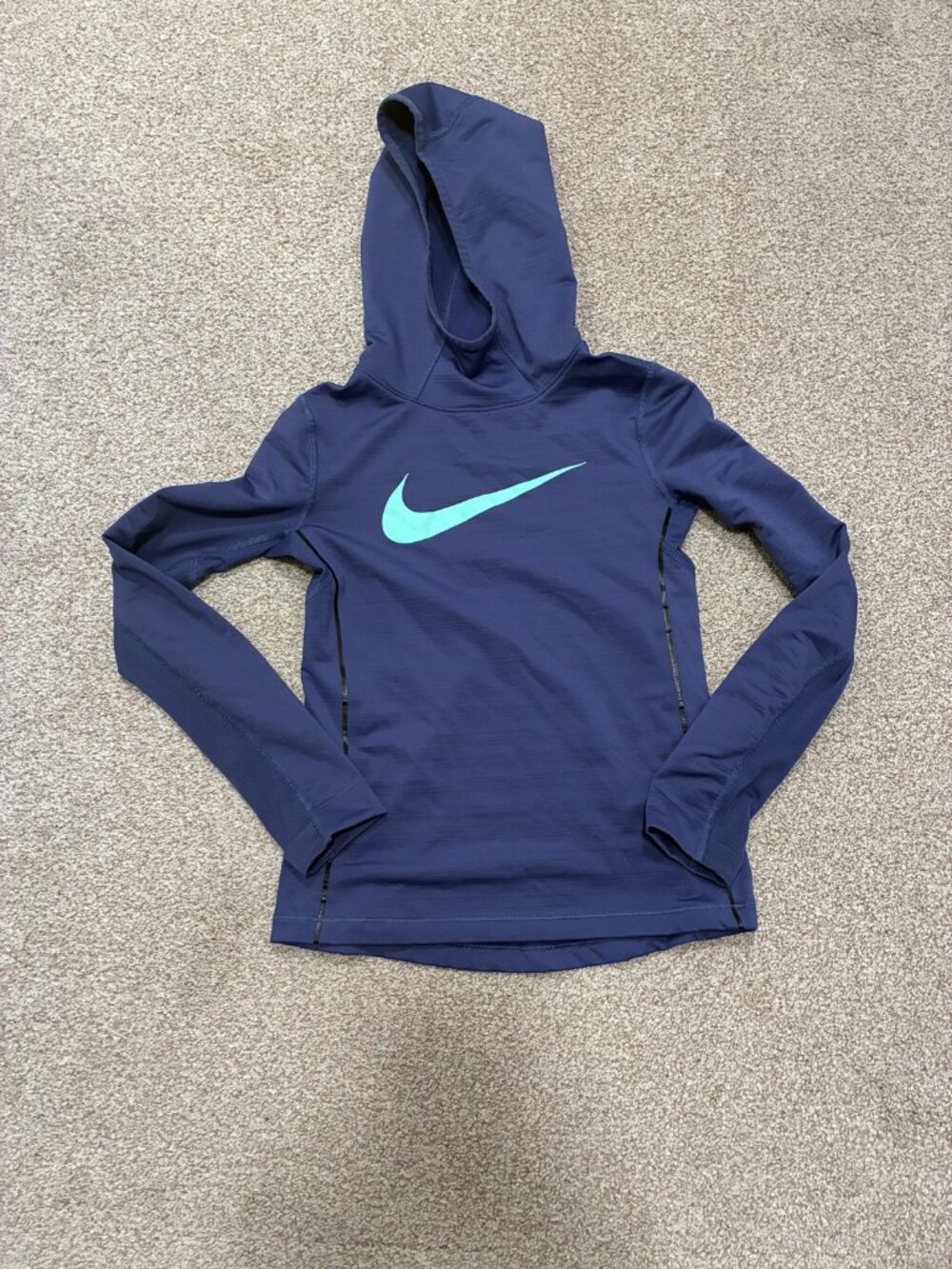 Nike Pro Hyperwarm Hooded Top Navy Teal Swoosh Girls M